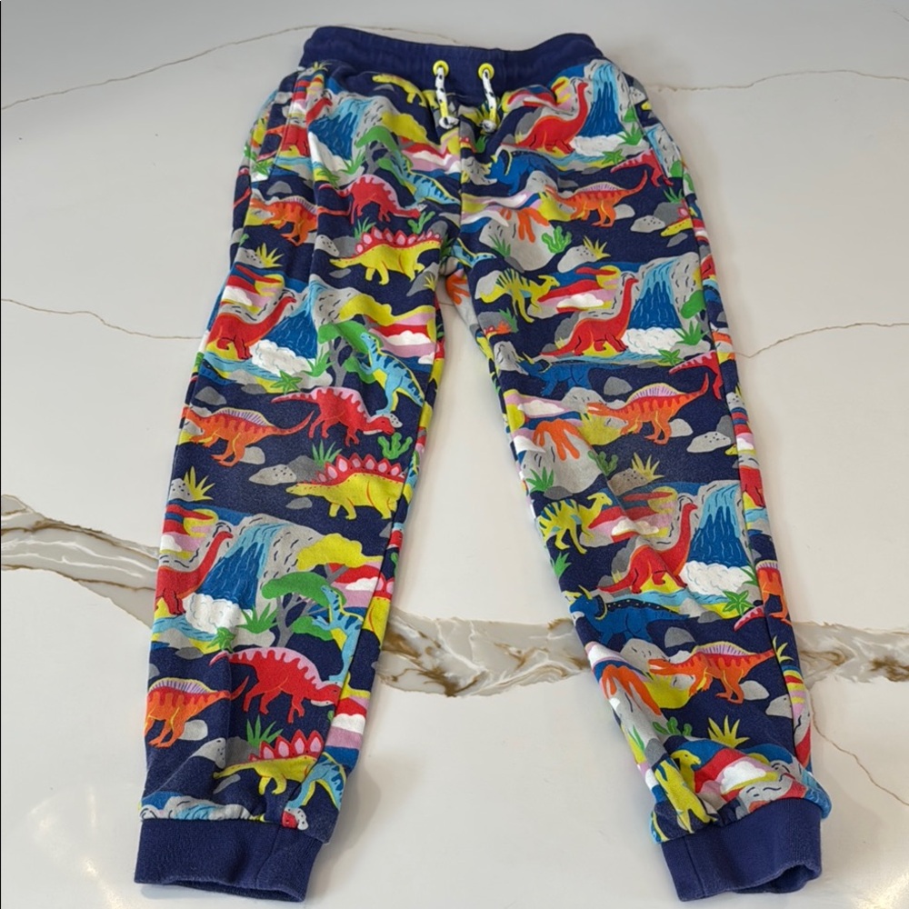 Mini Boden Navy Sweatpants with Multicolor Dinosaur Print